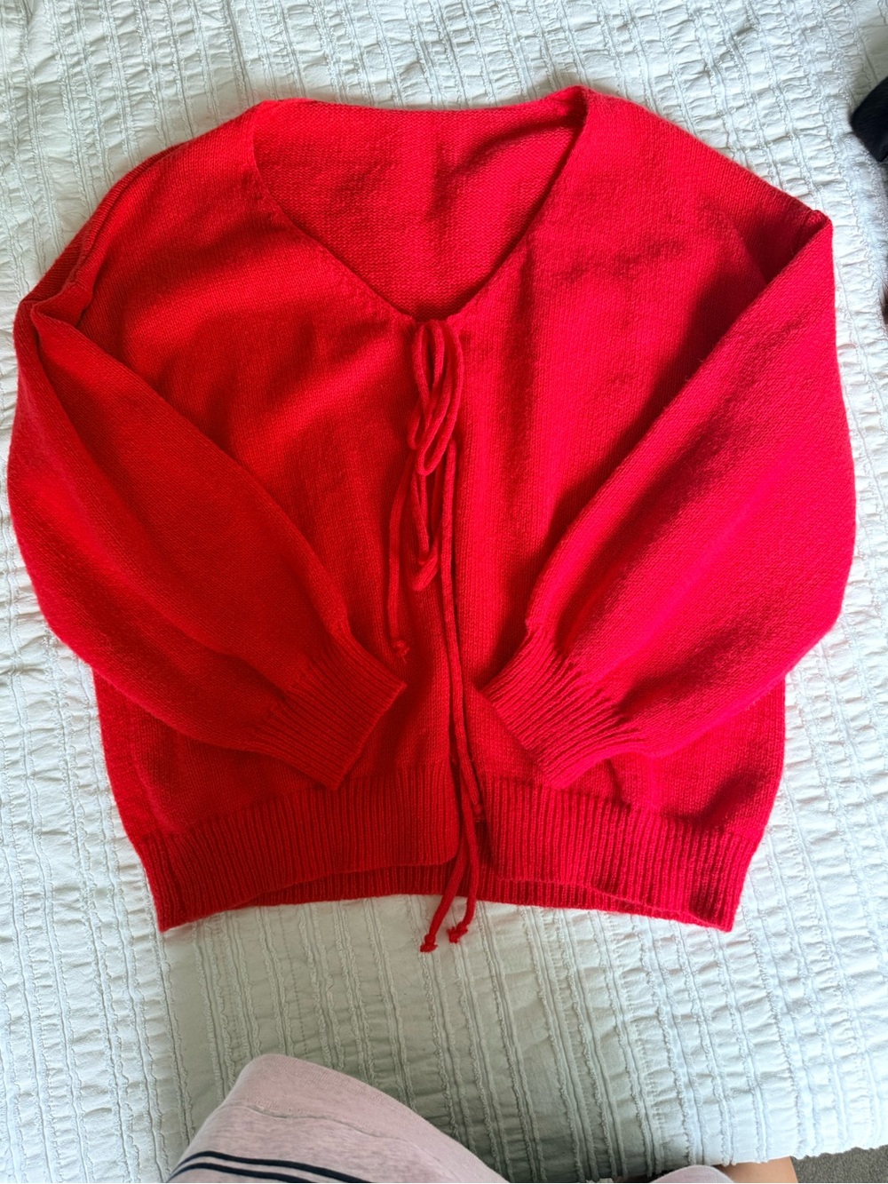 Amazon Red Tie-Front Women's Sweater Cardigan